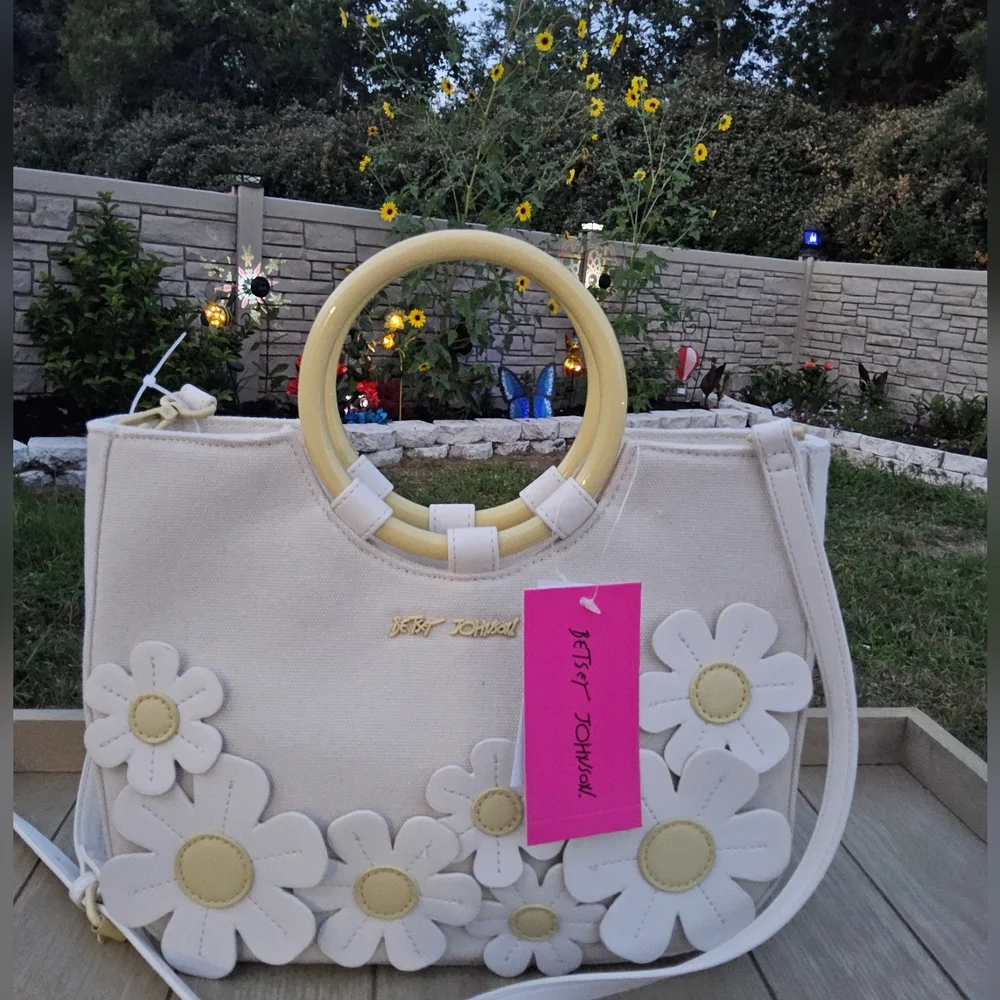 Betsey Johnson Cream and Yellow Satchel with Floral Design - Picture 2 of 7